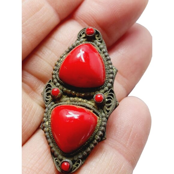 Vintage Czech Glass and Brass Brooch (A1526) - Picture 2 of 4